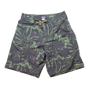 Patagonia Black Green Floral Abstract Men's Beach Swim Trunks Board Shorts 33